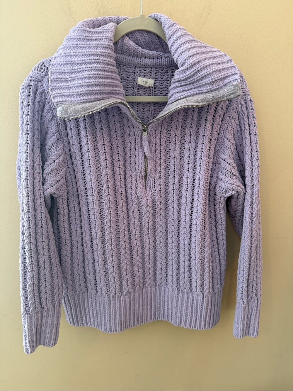 Aerie  Sweater quarter zip Chanille  cable knit lavender purple size S